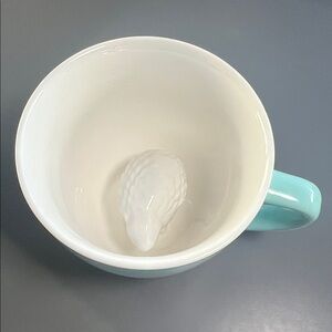 Anthropologie Creature Cup Aqua Teal and White Hedgehog Mug 8 ounce